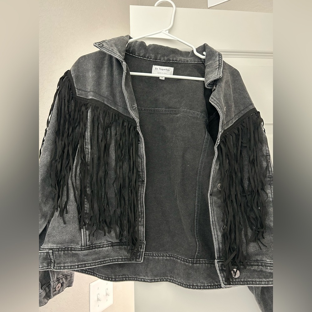 Charcoal Fringe Jean Jacket